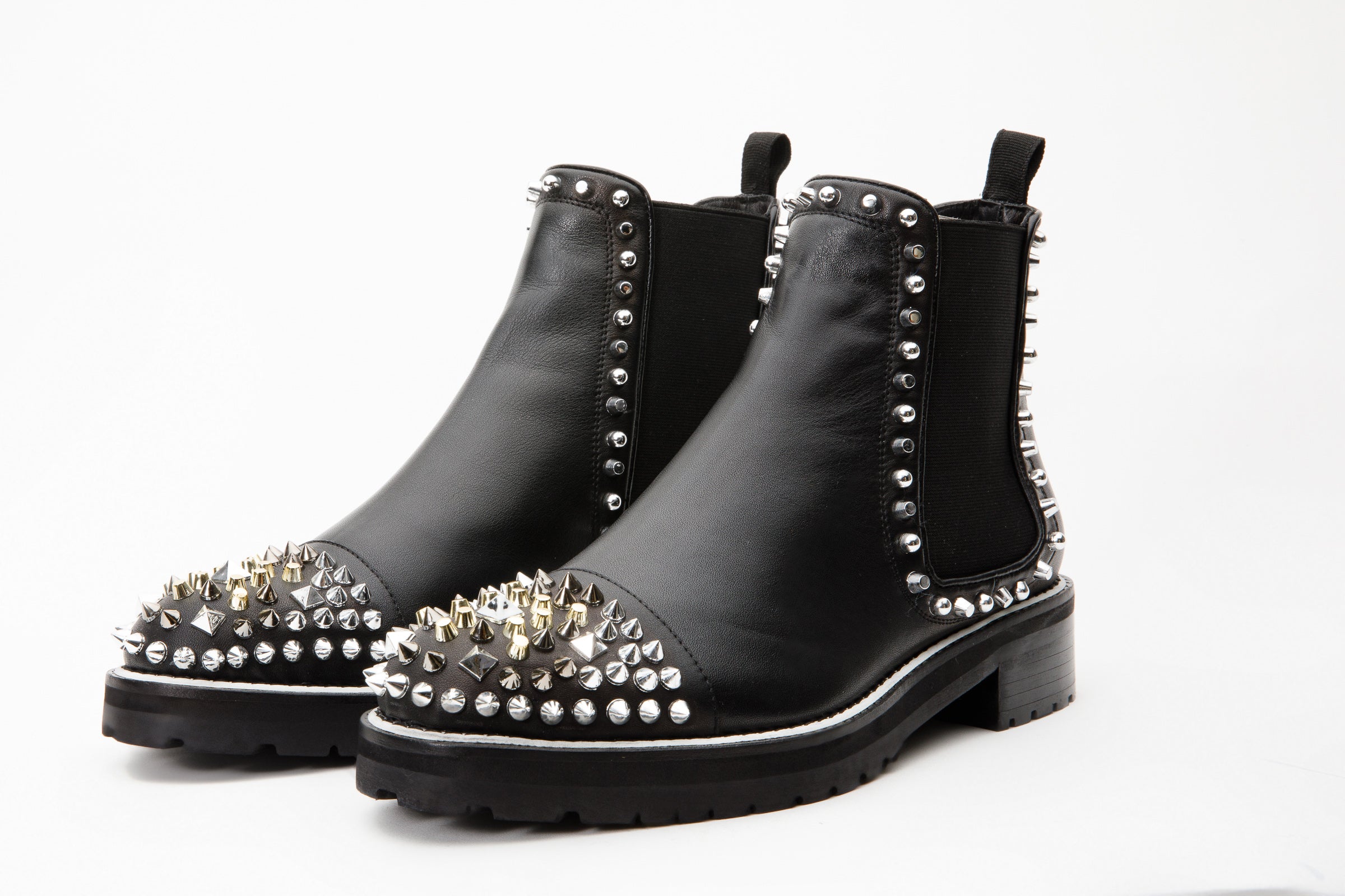 The Vuvulane Black Spike Leather Ankle Boot On Sale
