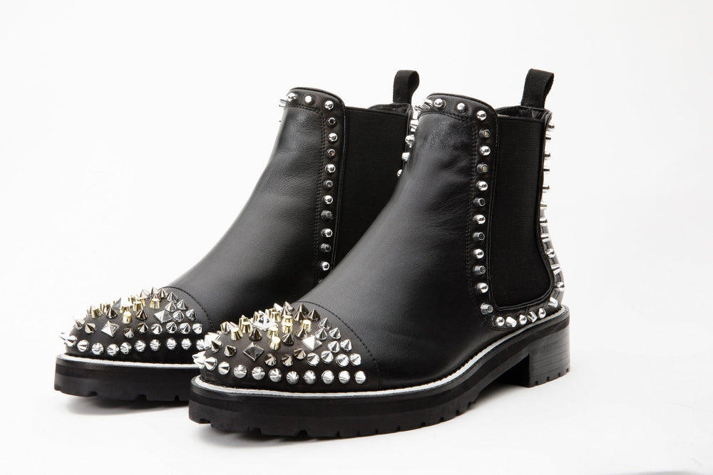 The Vuvulane Black Spike Leather Ankle Boot On Sale