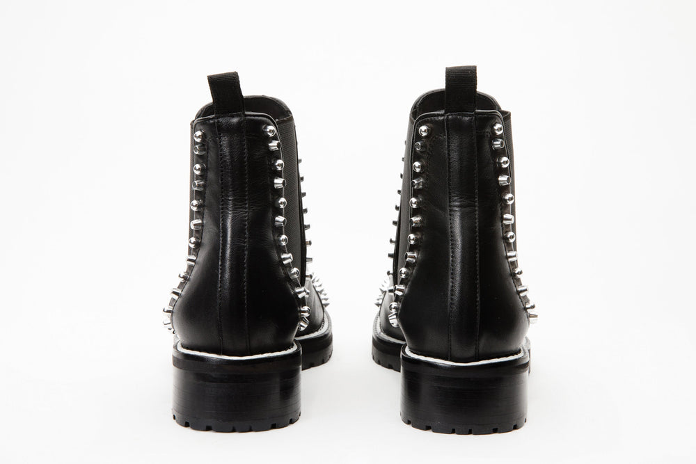 The Vuvulane Black Spike Leather Ankle Boot On Sale