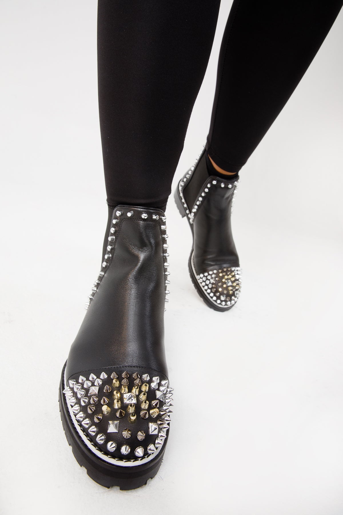 The Vuvulane Black Spike Leather Ankle Boot On Sale