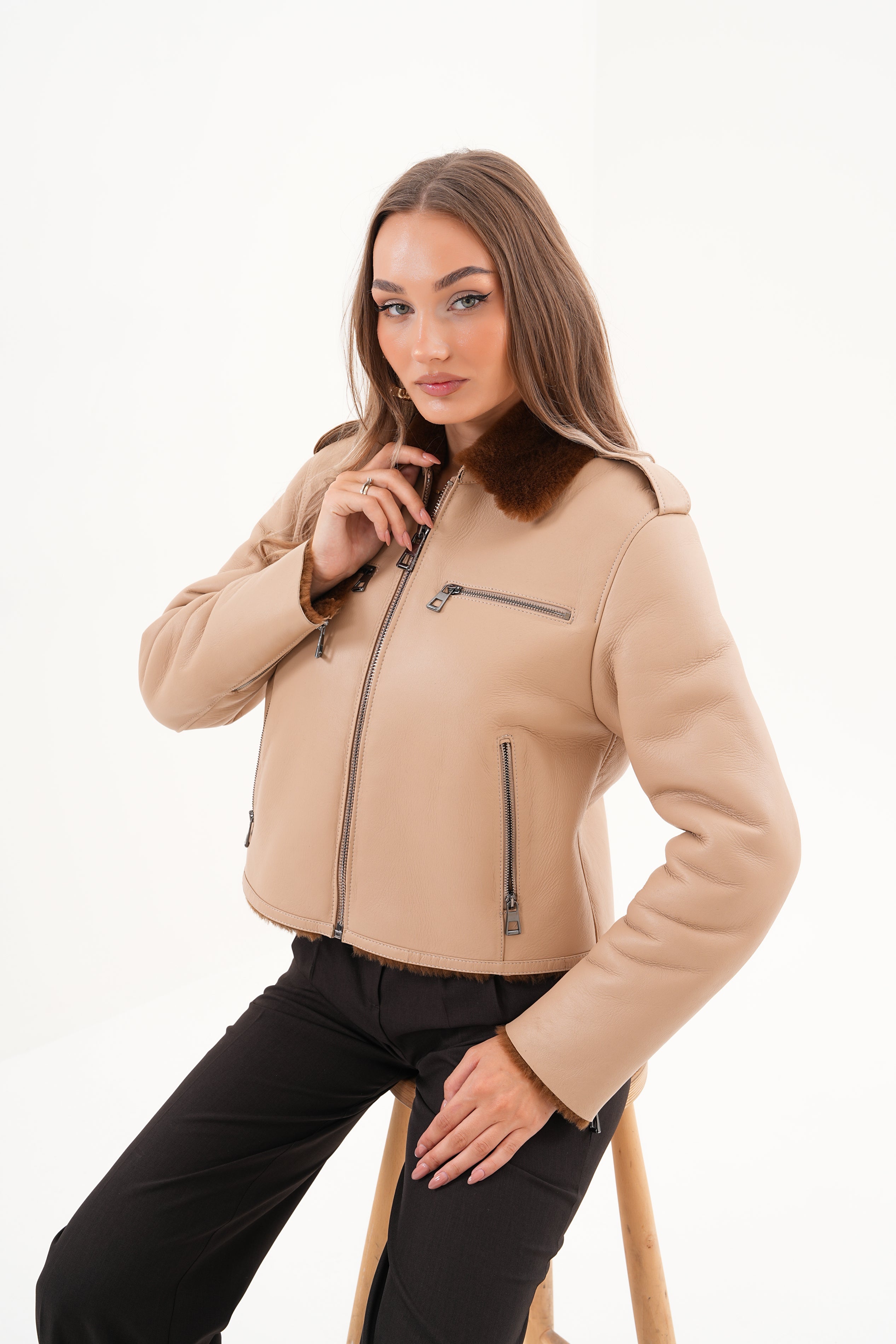 The Lucerne Tan Shearling-Lined Leather Jacket On Sale