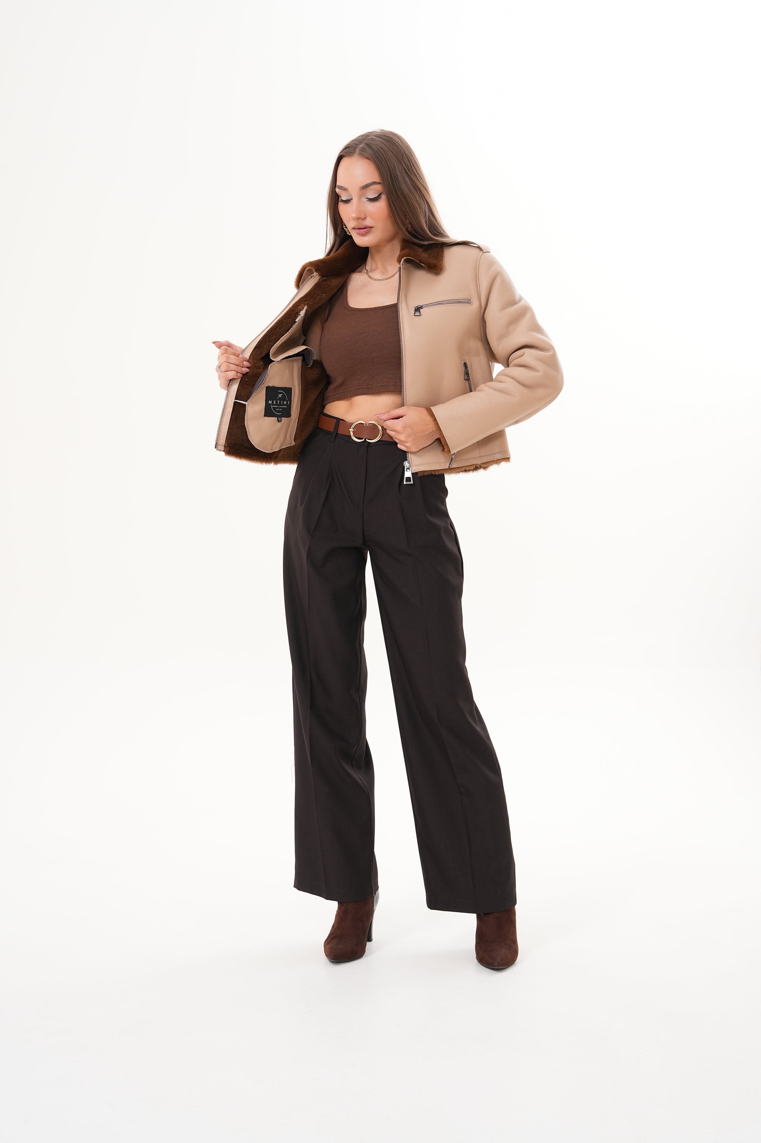 The Lucerne Tan Shearling-Lined Leather Jacket On Sale