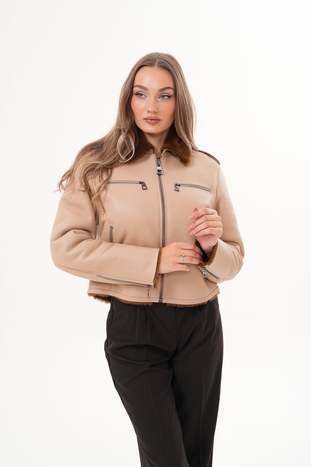 The Lucerne Tan Shearling-Lined Leather Jacket On Sale