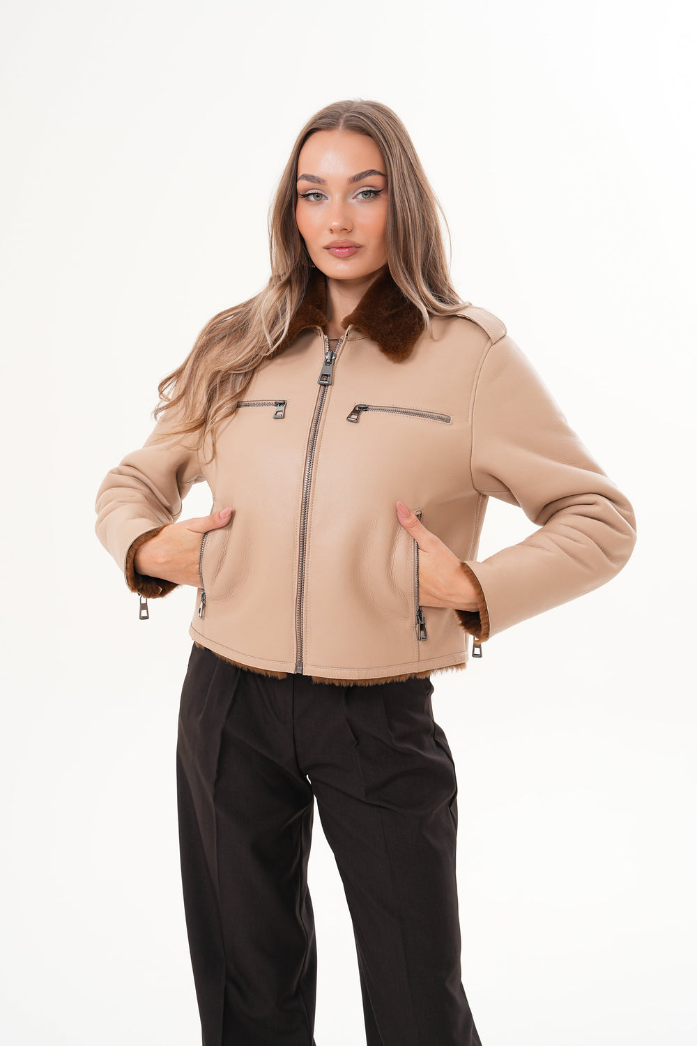 The Lucerne Tan Shearling-Lined Leather Jacket On Sale