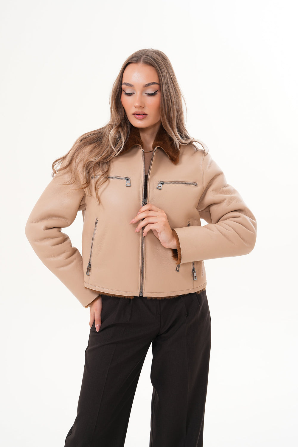 The Lucerne Tan Shearling-Lined Leather Jacket On Sale