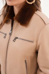 The Lucerne Tan Shearling-Lined Leather Jacket On Sale