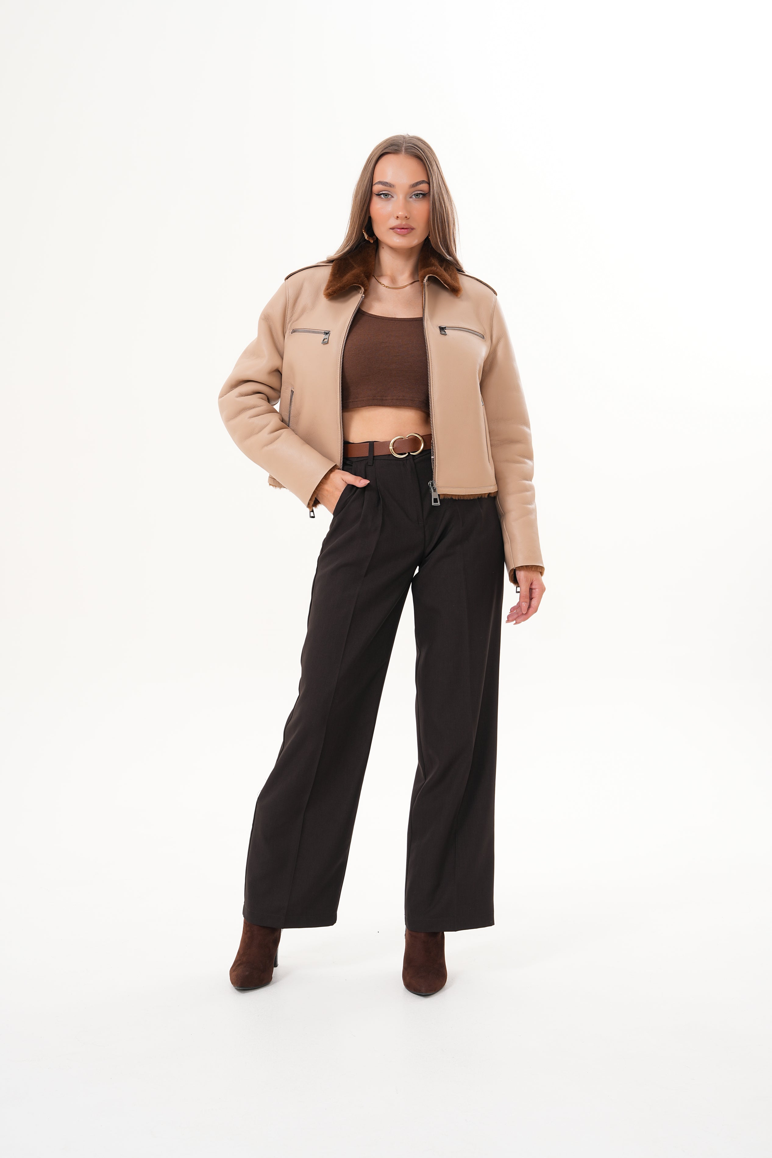 The Lucerne Tan Shearling-Lined Leather Jacket On Sale