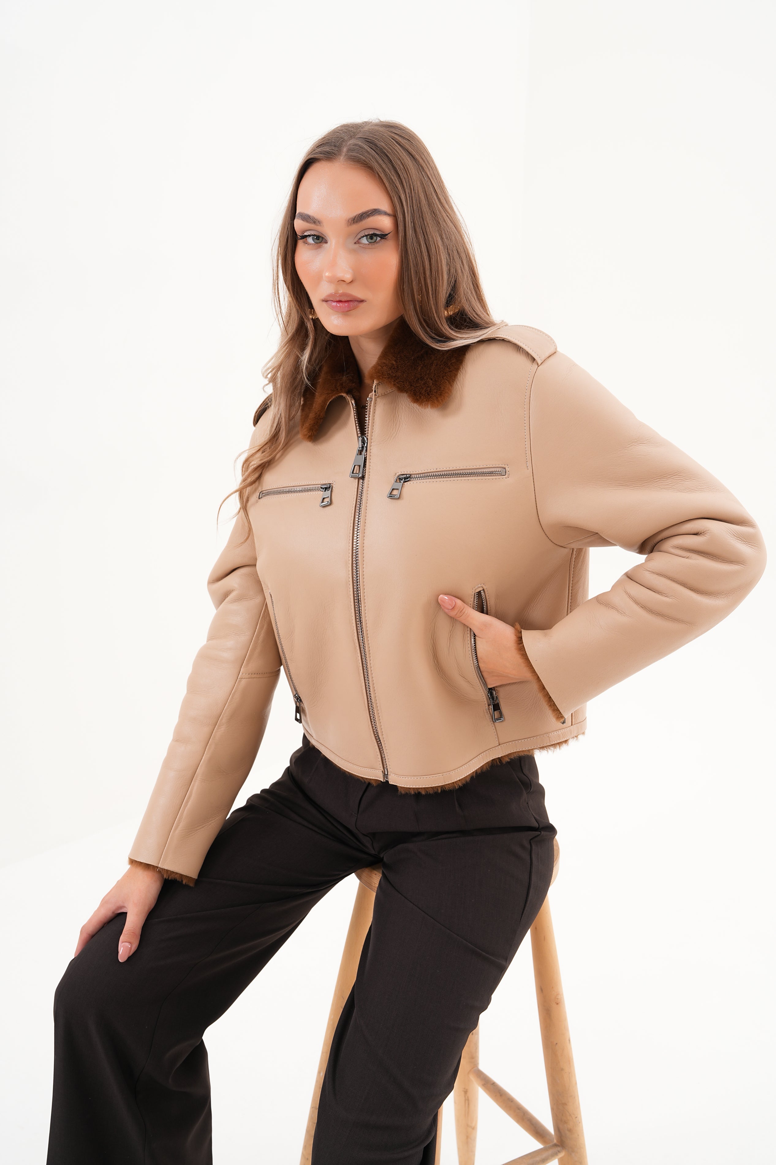 The Lucerne Tan Shearling-Lined Leather Jacket On Sale