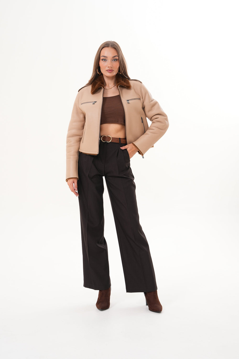 The Lucerne Tan Shearling-Lined Leather Jacket On Sale