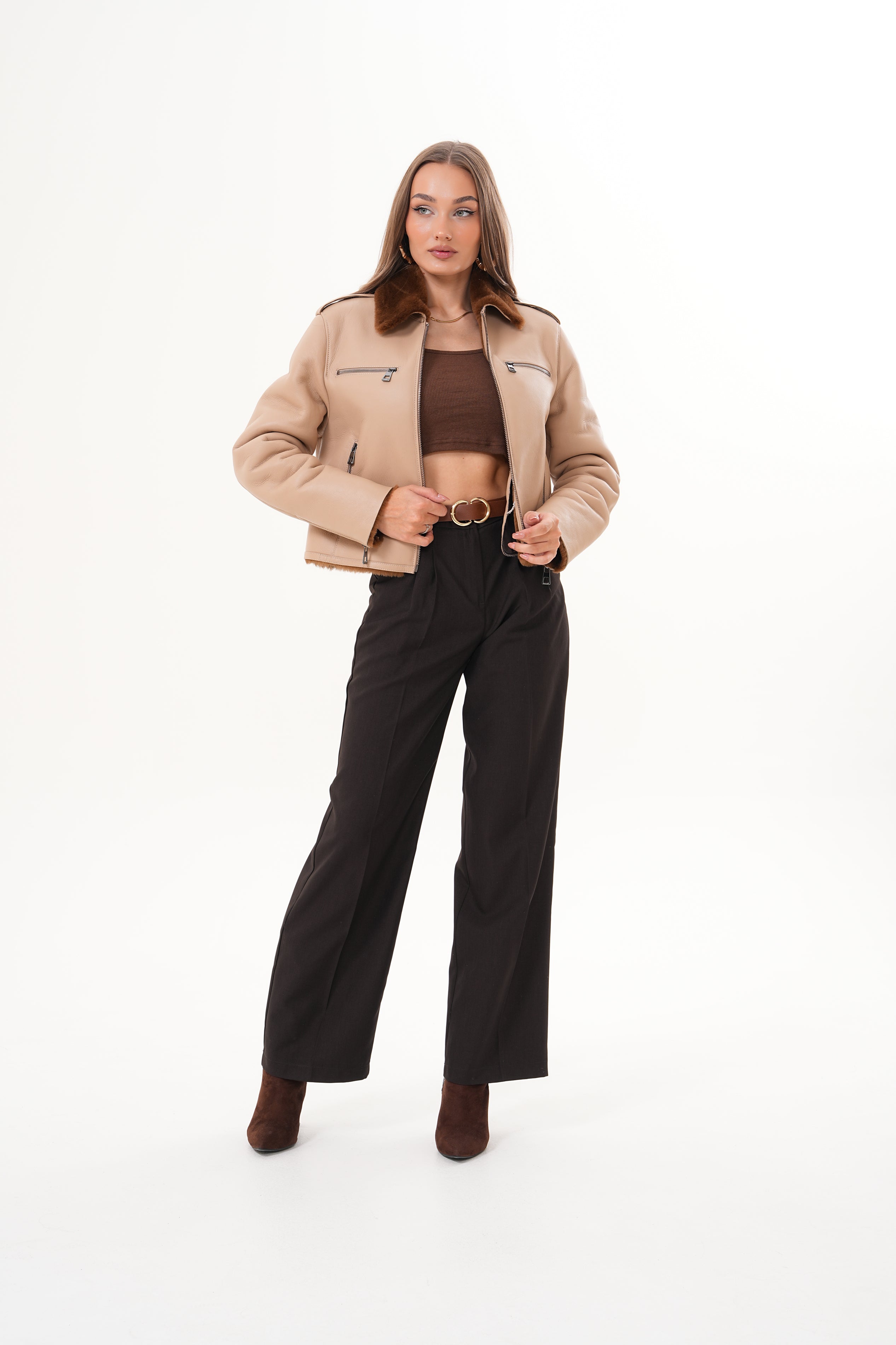 The Lucerne Tan Shearling-Lined Leather Jacket On Sale