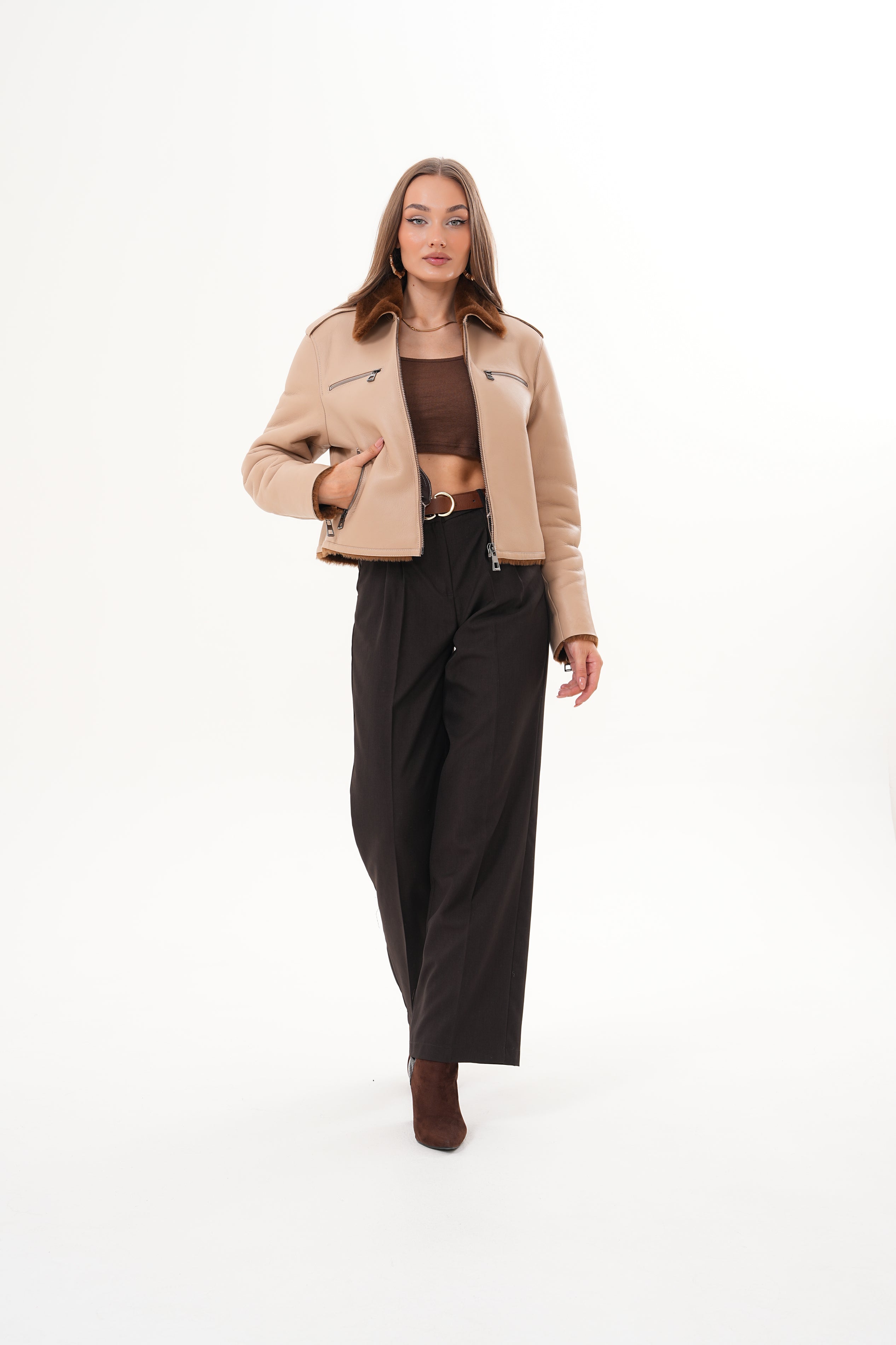 The Lucerne Tan Shearling-Lined Leather Jacket On Sale