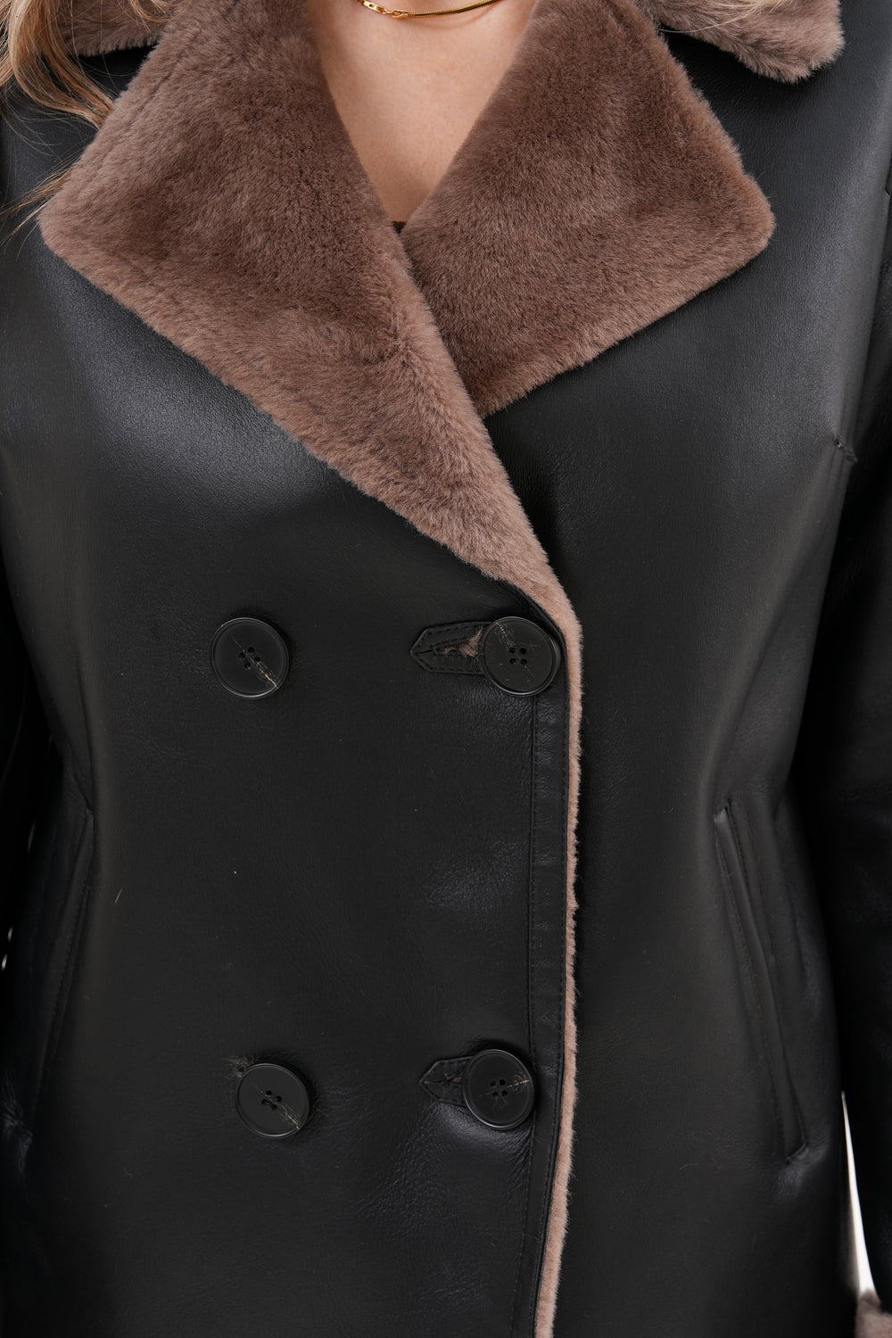 The Zurich Double-Breasted Brown Shearling Collar Leather Jacket All New