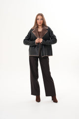 The Zurich Double-Breasted Brown Shearling Collar Leather Jacket All New