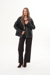 The Zurich Double-Breasted Brown Shearling Collar Leather Jacket All New