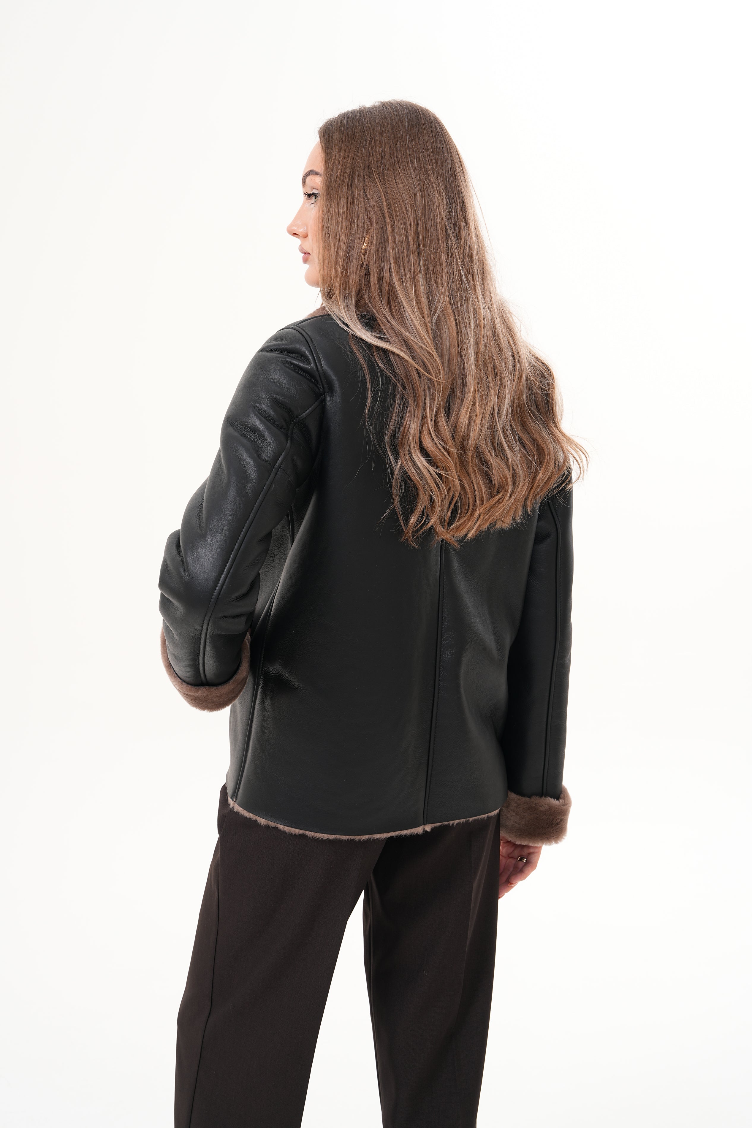 The Zurich Double-Breasted Brown Shearling Collar Leather Jacket All New