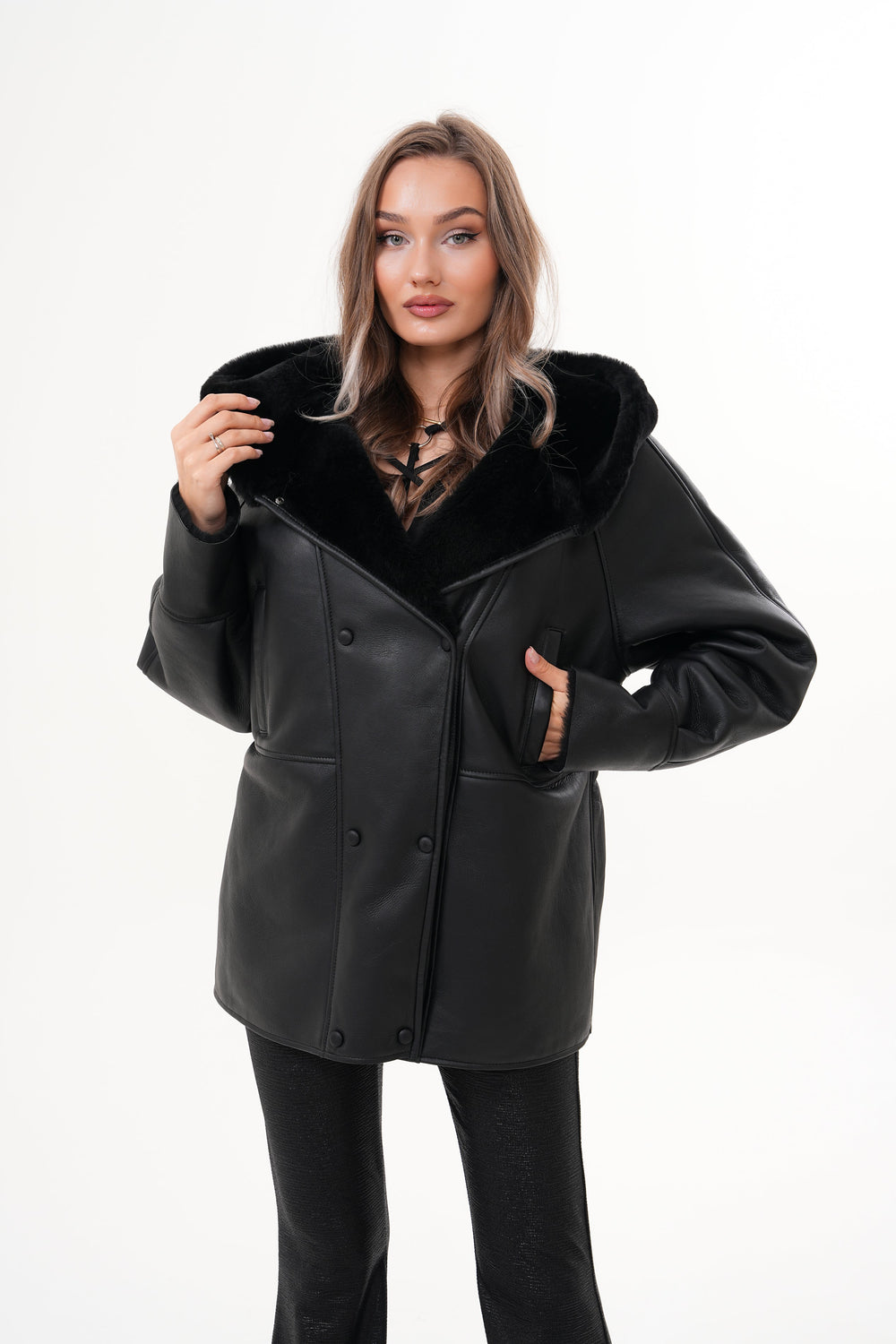The Denali Hooded Black Shearling Leather Jacket Fine Craftsmanship