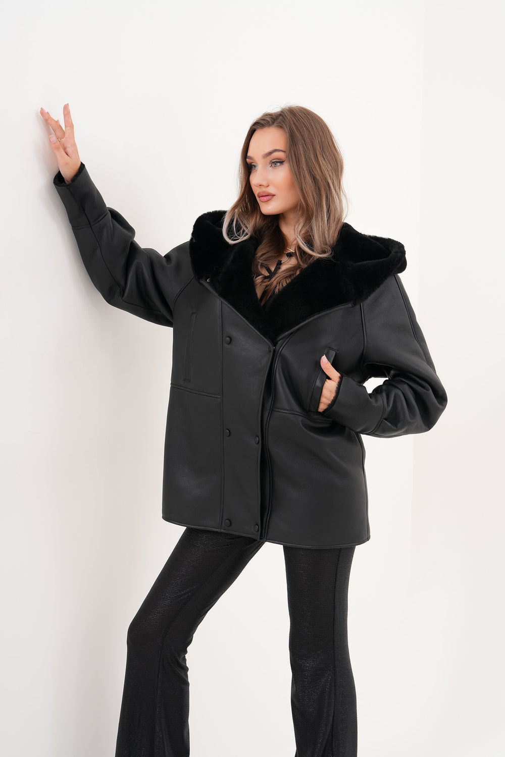 The Denali Hooded Black Shearling Leather Jacket Fine Craftsmanship