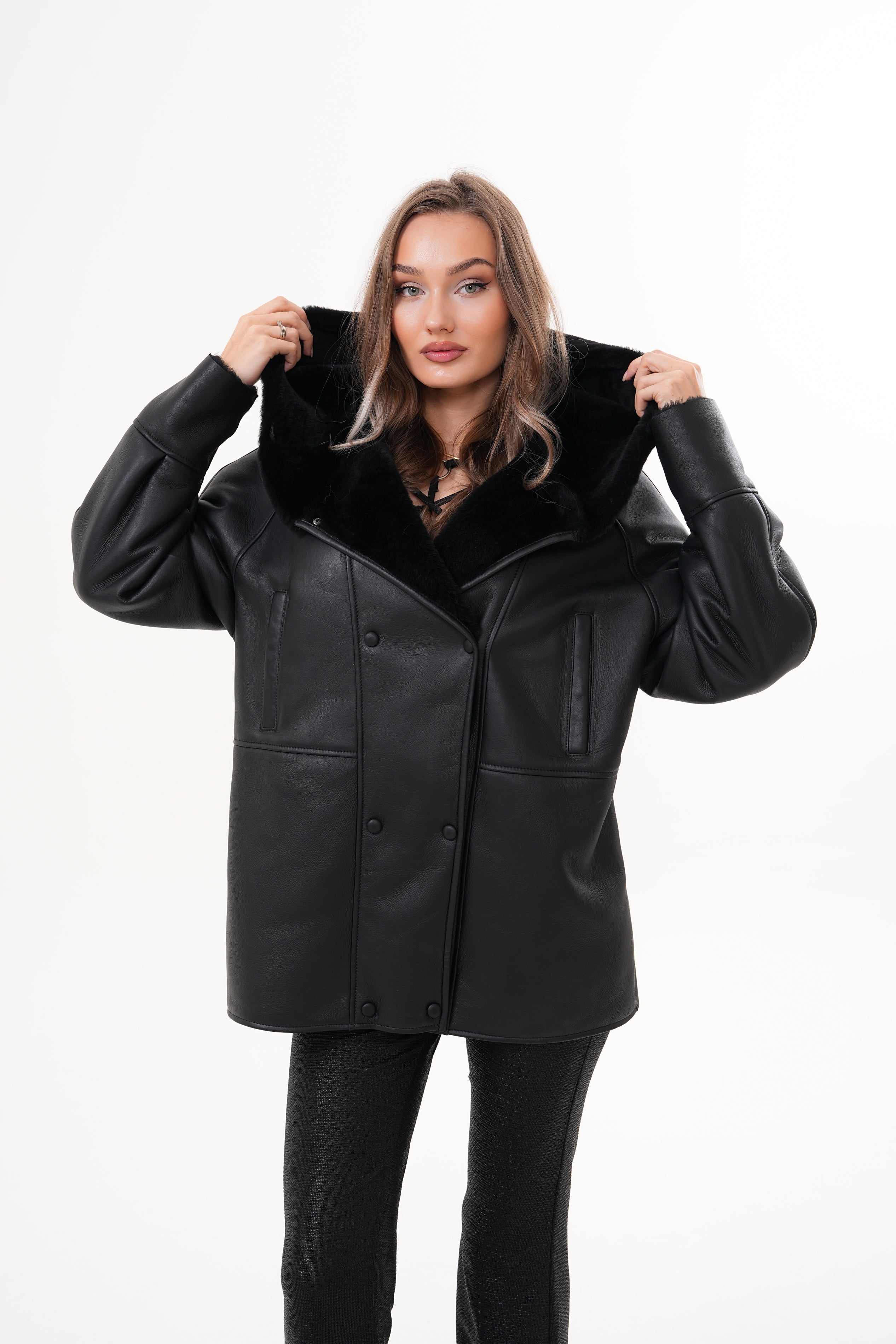 The Denali Hooded Black Shearling Leather Jacket Fine Craftsmanship