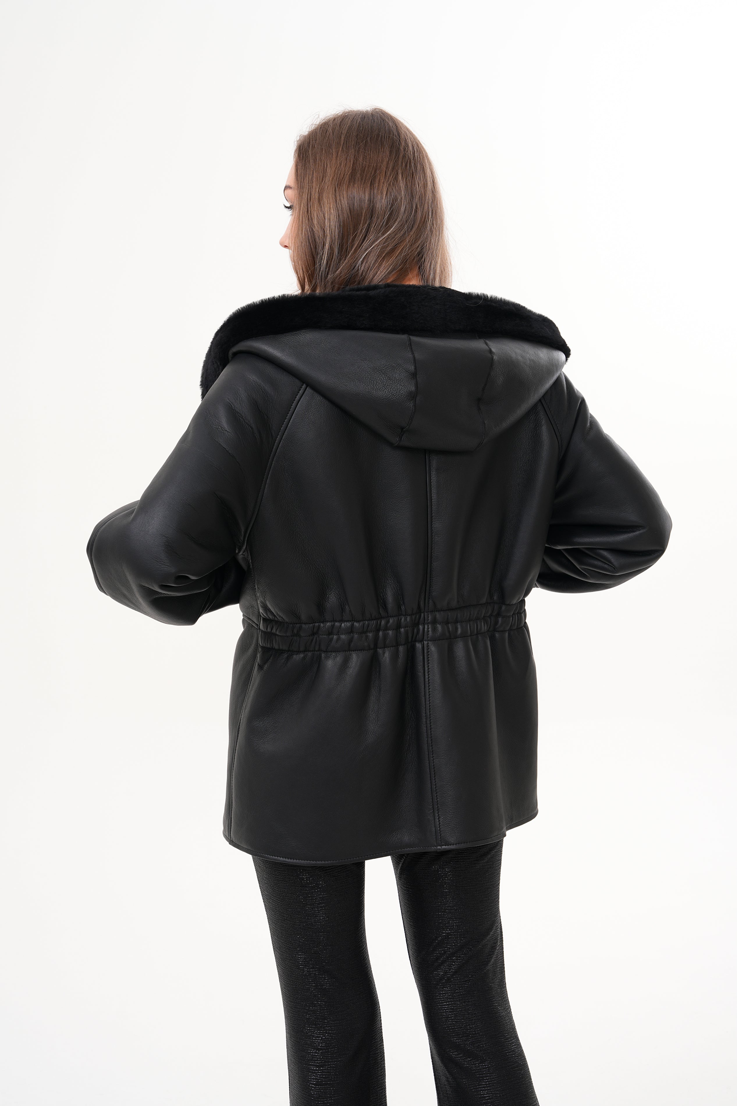 The Denali Hooded Black Shearling Leather Jacket Fine Craftsmanship