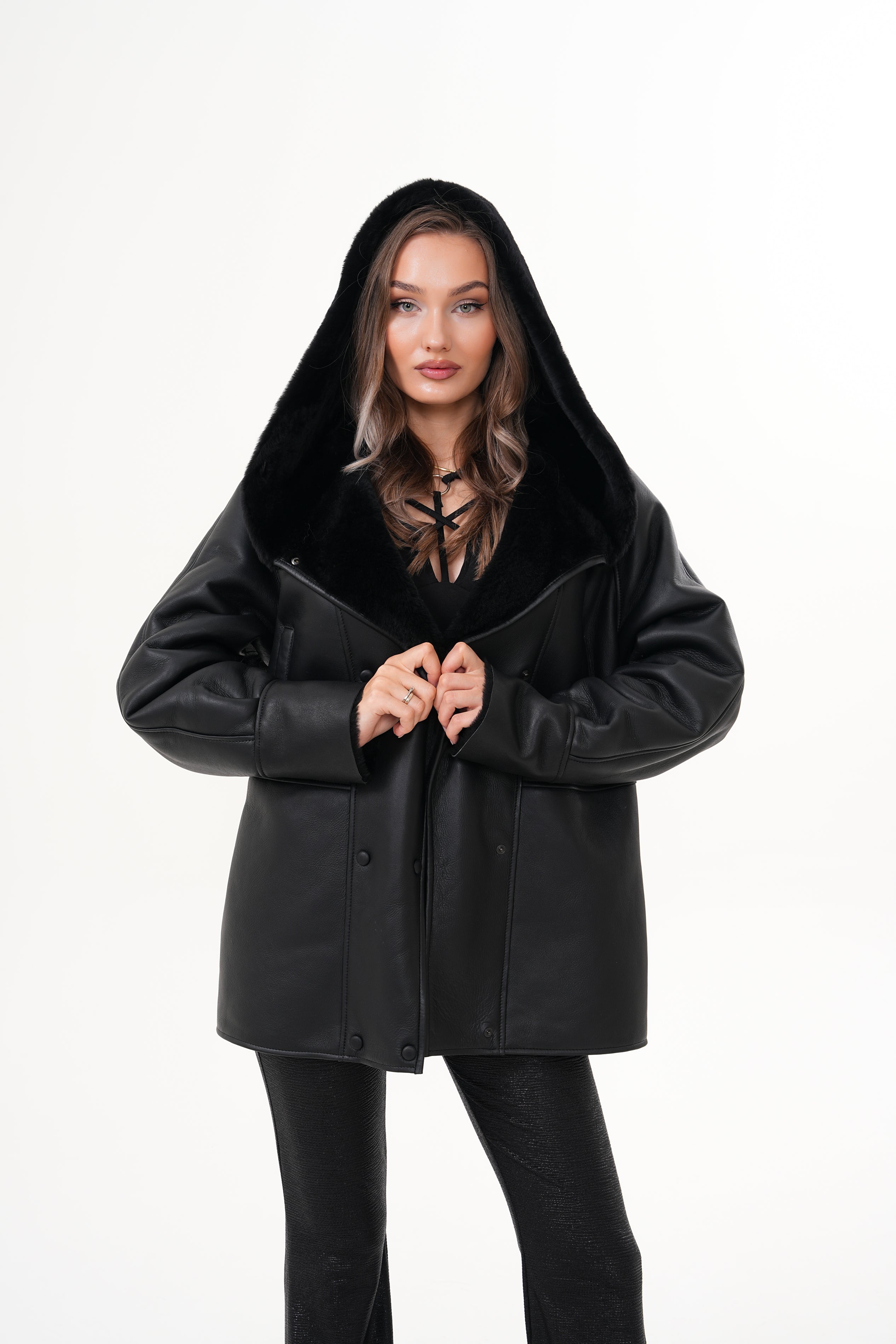 The Denali Hooded Black Shearling Leather Jacket Fine Craftsmanship