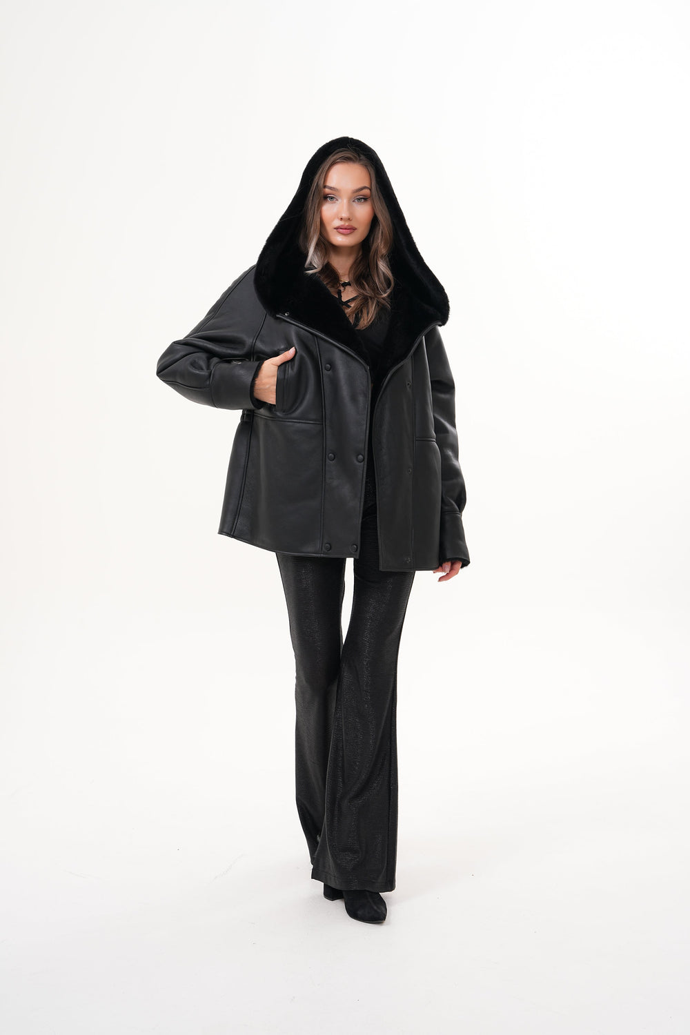 The Denali Hooded Black Shearling Leather Jacket Fine Craftsmanship