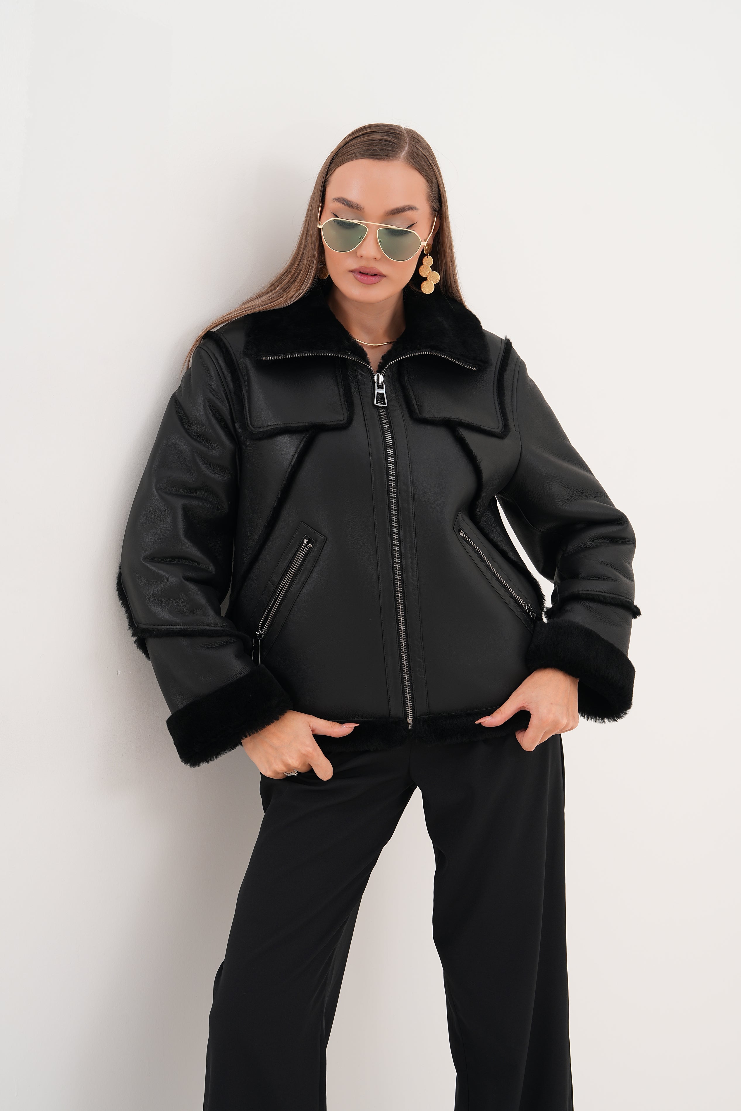 The Denali Black Shearling Leather Jacket Exclusive Style