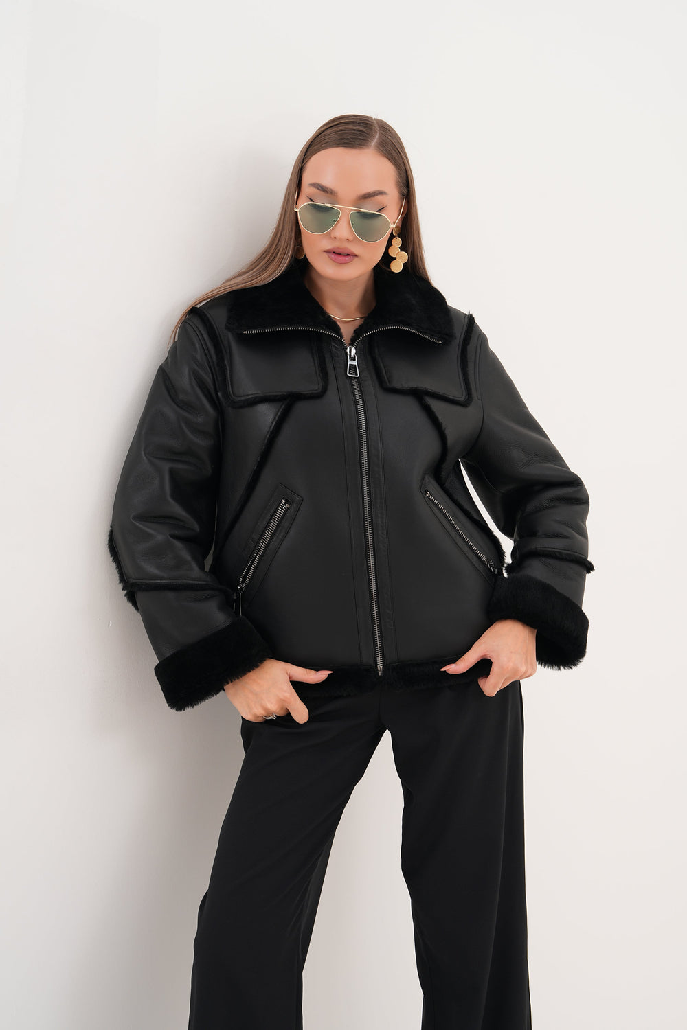 The Denali Black Shearling Leather Jacket Exclusive Style