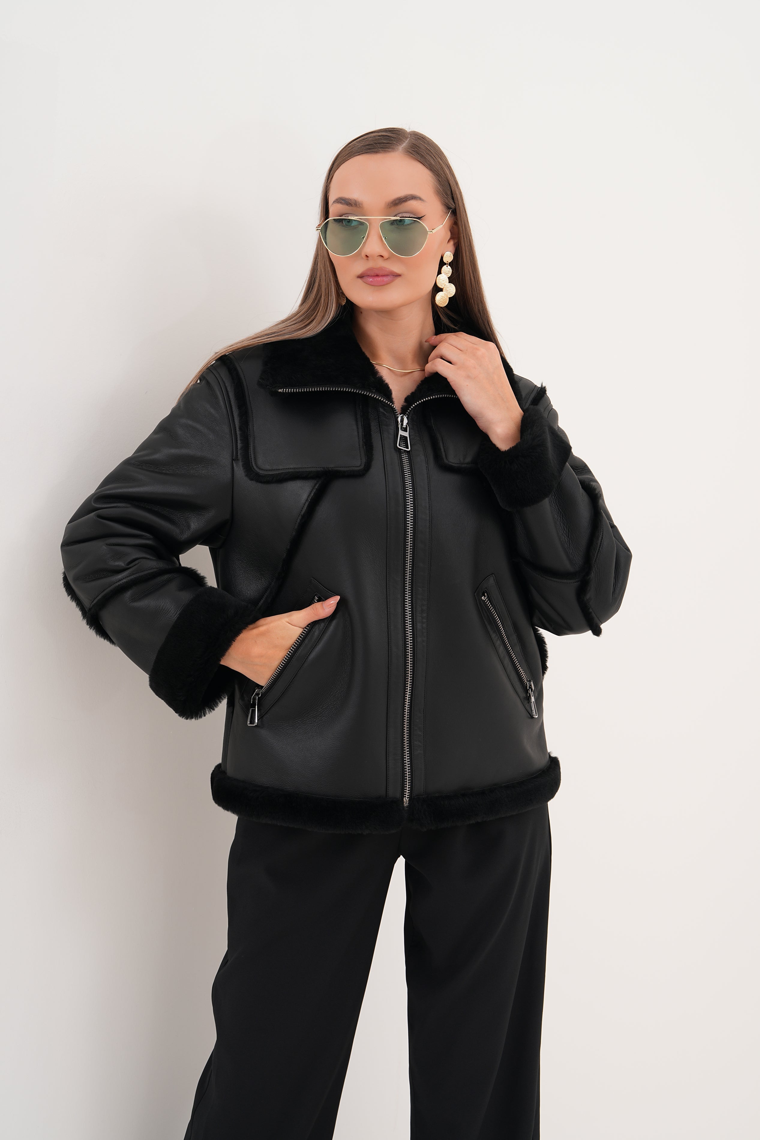 The Denali Black Shearling Leather Jacket Exclusive Style