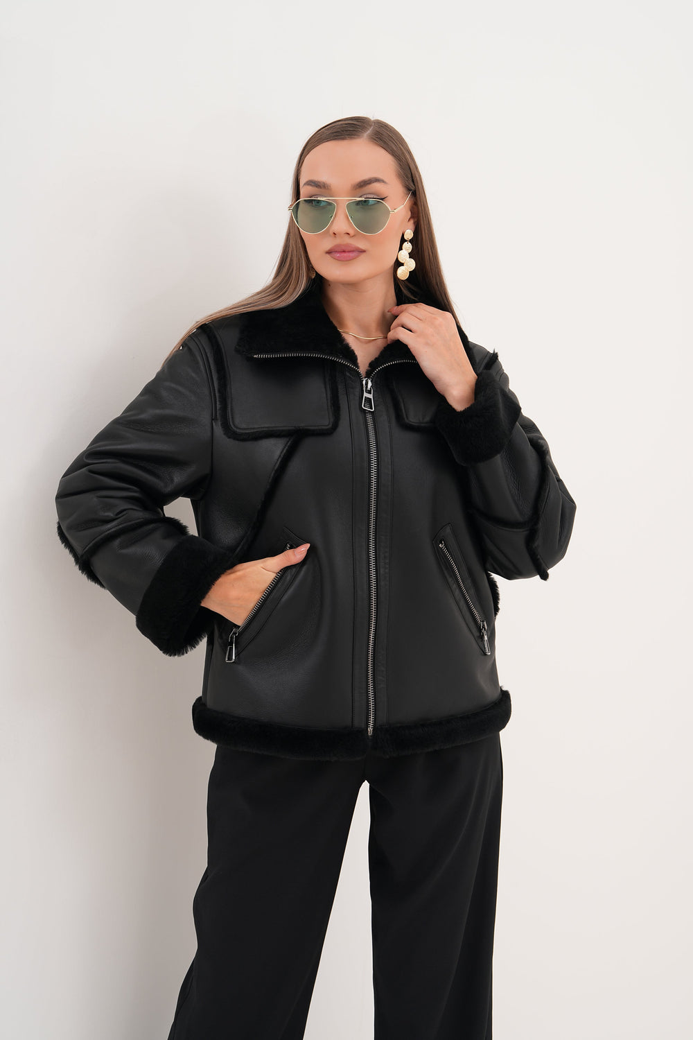 The Denali Black Shearling Leather Jacket Exclusive Style