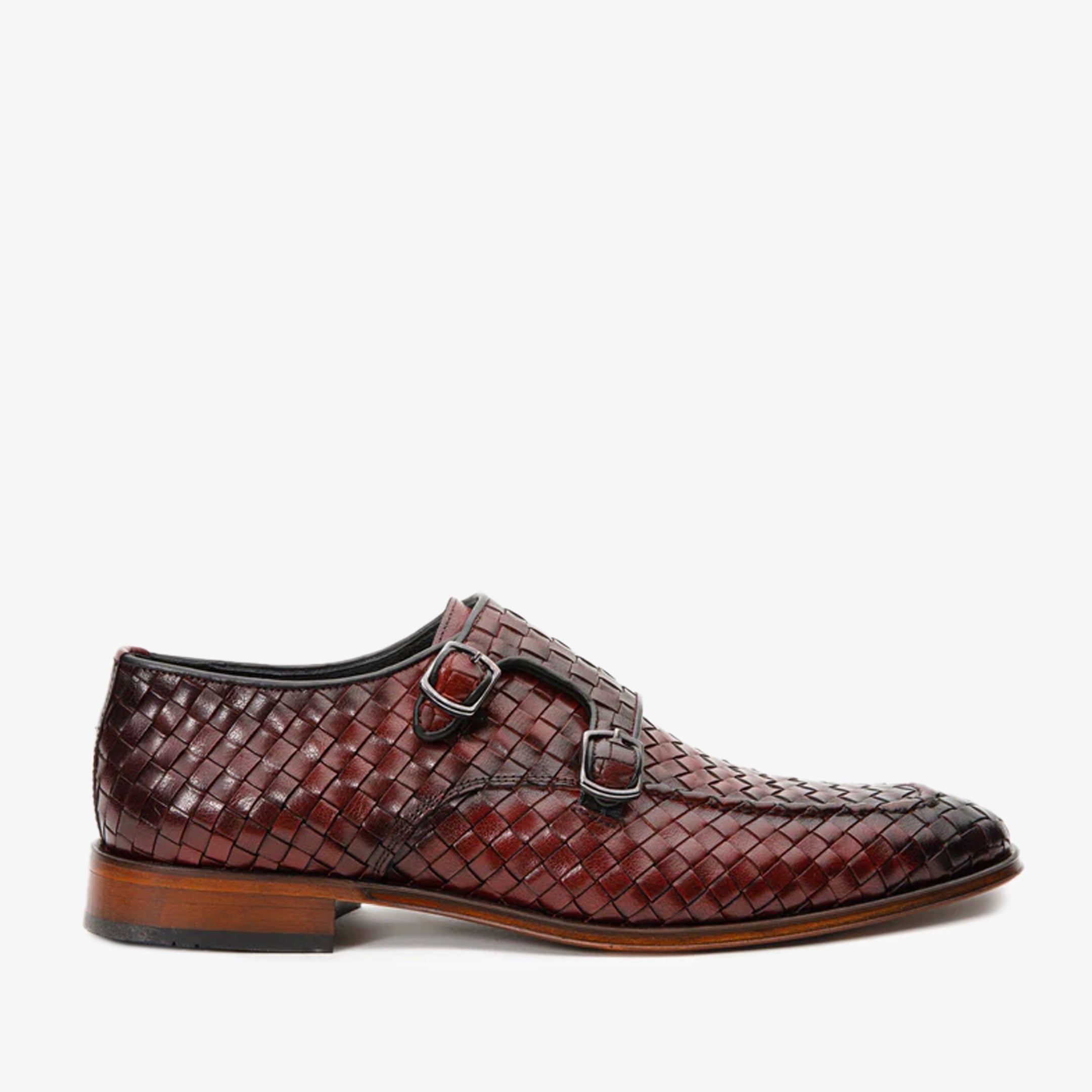 The Turan Burgundy Woven Double Monk Strap Dress  Shoe For Sale