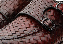 The Turan Burgundy Woven Double Monk Strap Dress  Shoe For Sale