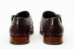 The Turan Burgundy Woven Double Monk Strap Dress  Shoe For Sale