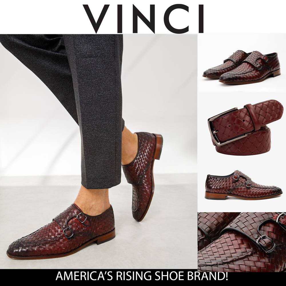 The Turan Burgundy Woven Double Monk Strap Dress  Shoe For Sale