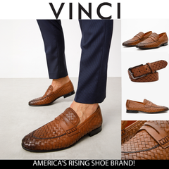 The Grand Woven Leather Tan Shoe Penny Loafer Universal Fit