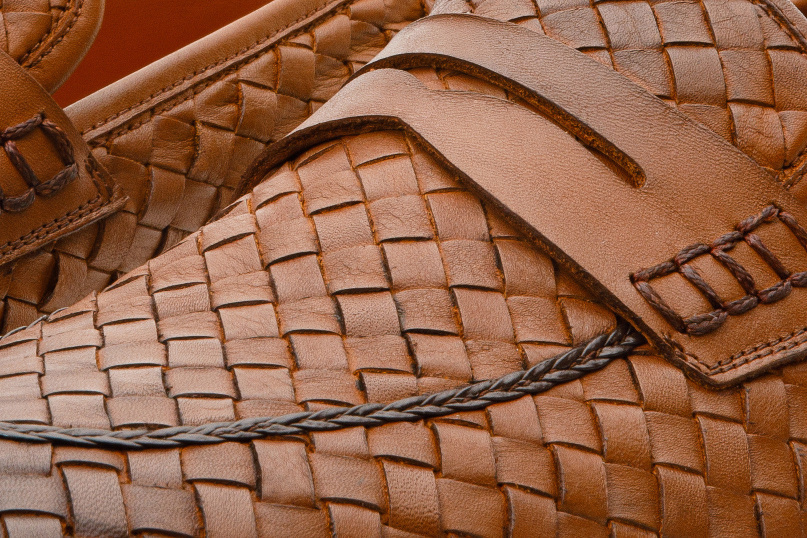 The Grand Woven Leather Tan Shoe Penny Loafer Universal Fit