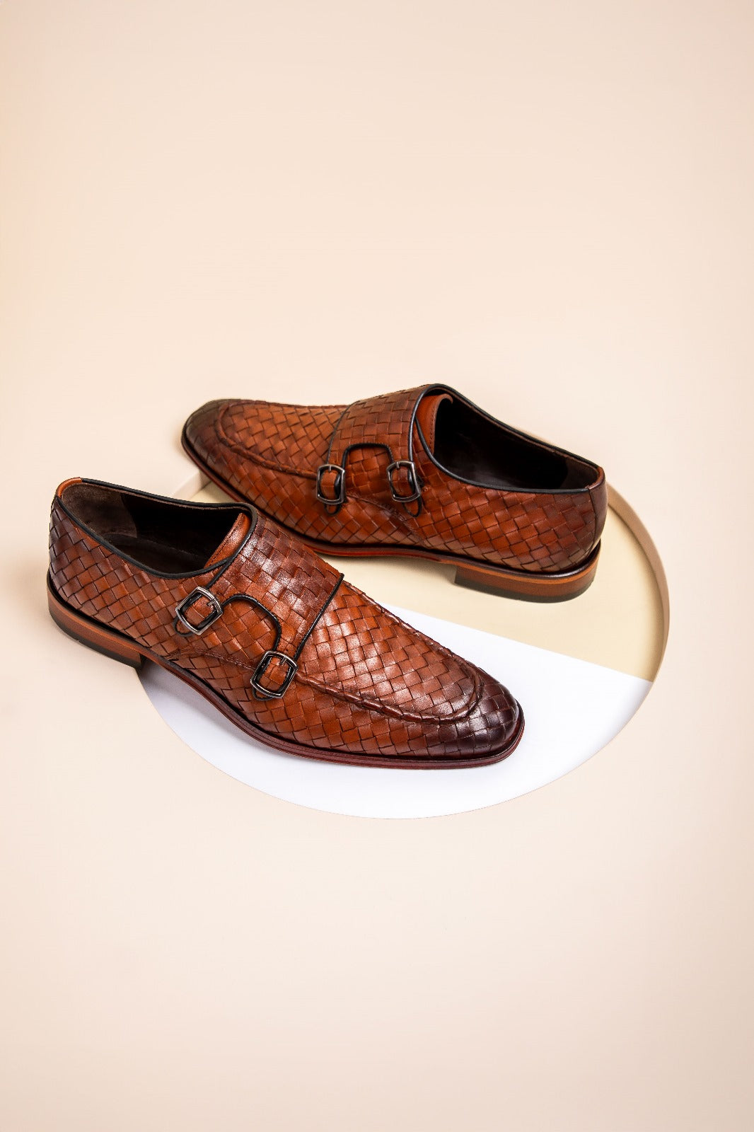 The Turan Brown Woven Double Monk Strap Dress Shoe On Sale