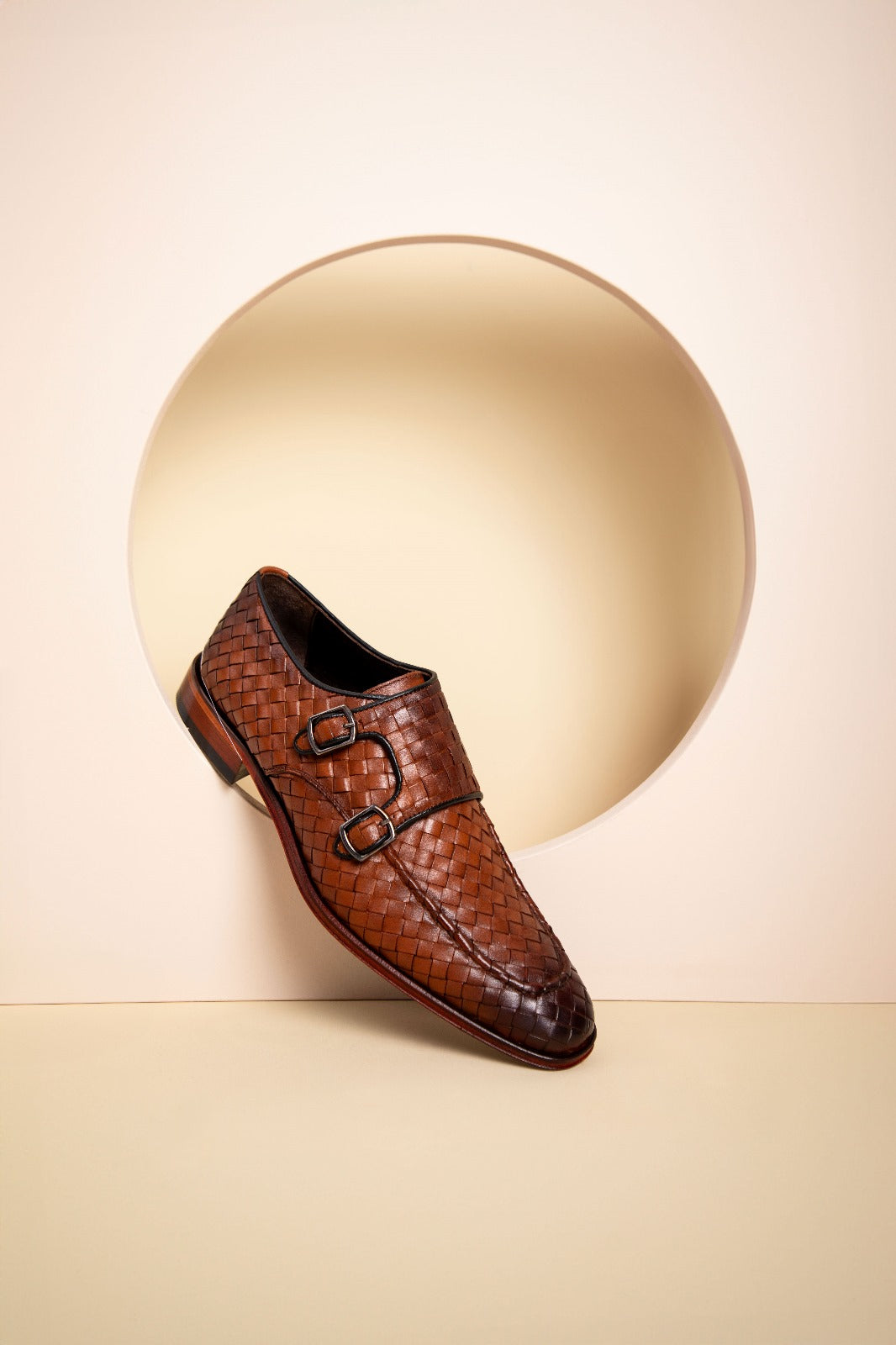 The Turan Brown Woven Double Monk Strap Dress Shoe On Sale