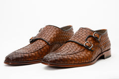 The Turan Brown Woven Double Monk Strap Dress Shoe On Sale