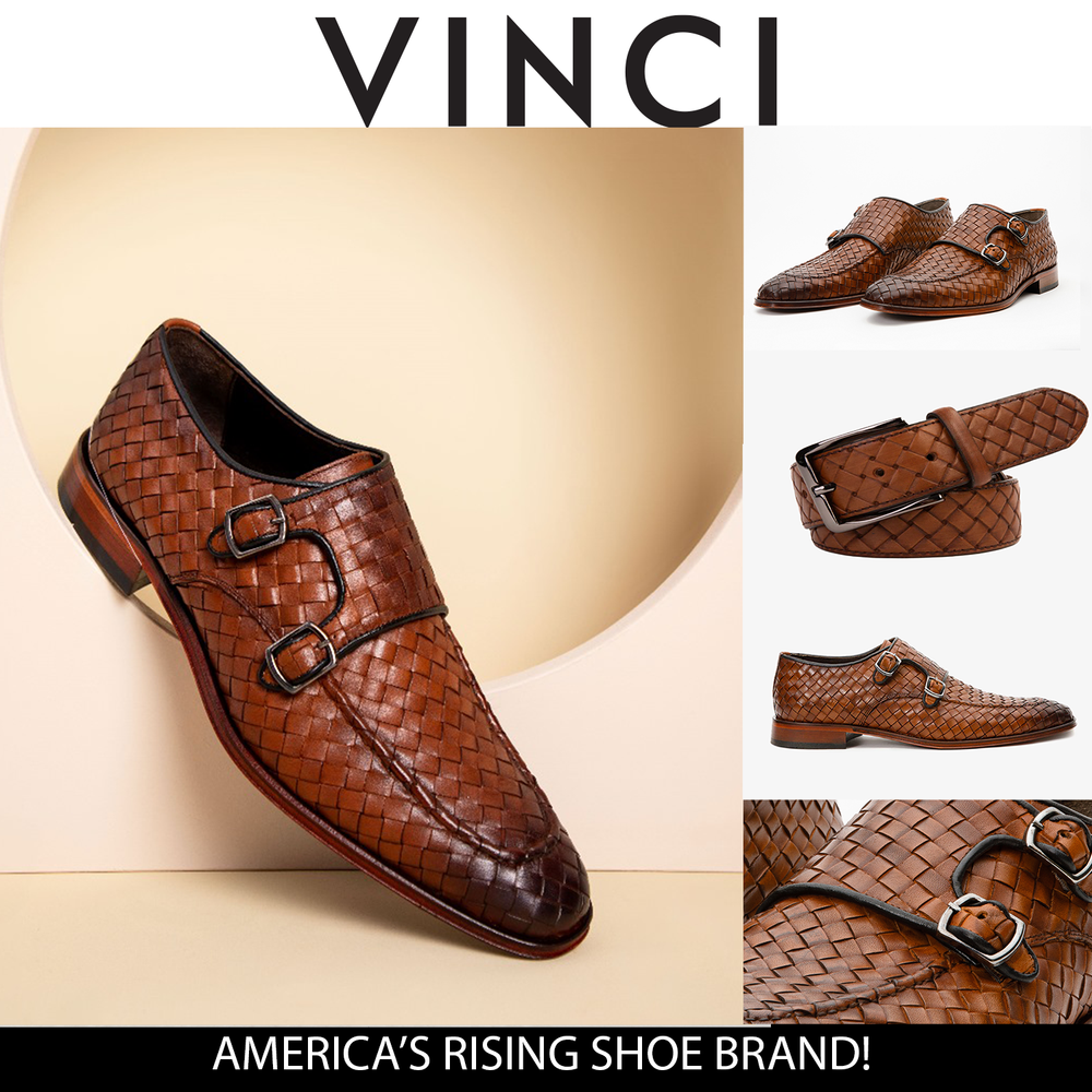 The Turan Brown Woven Double Monk Strap Dress Shoe On Sale