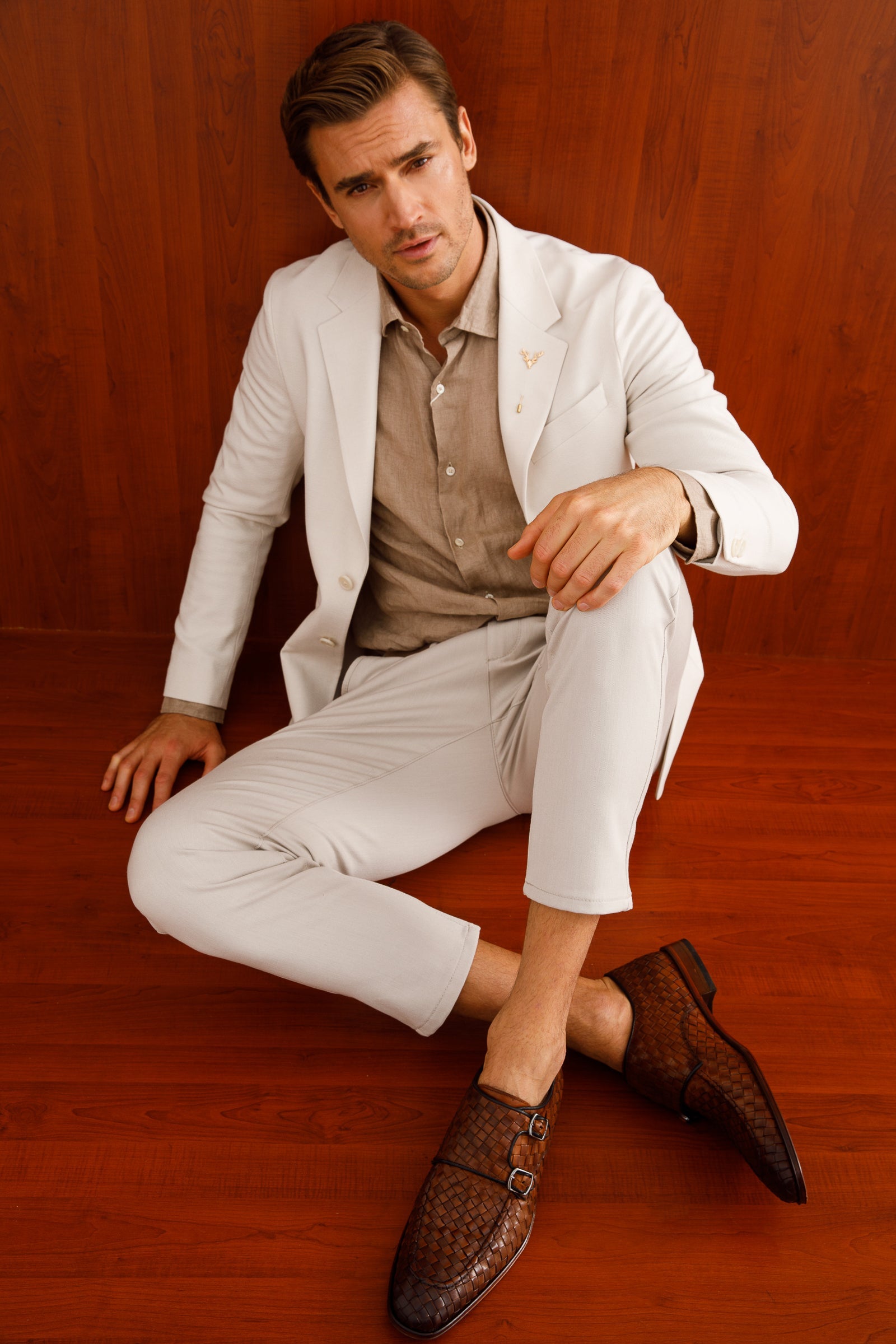 The Turan Brown Woven Double Monk Strap Dress Shoe On Sale