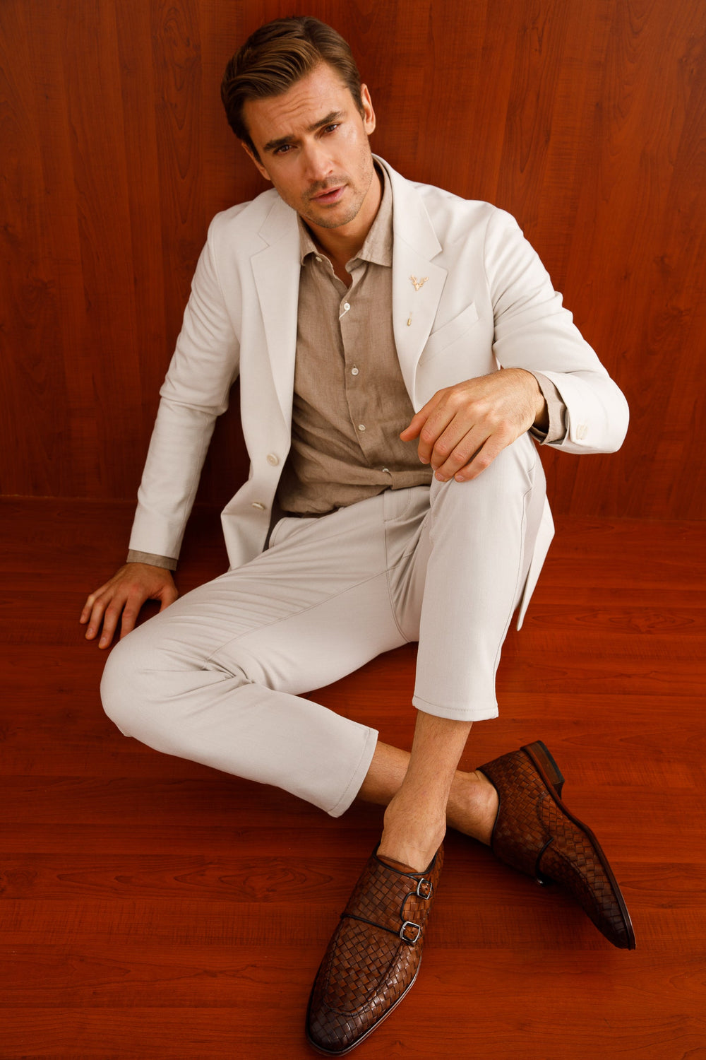 The Turan Brown Woven Double Monk Strap Dress Shoe On Sale