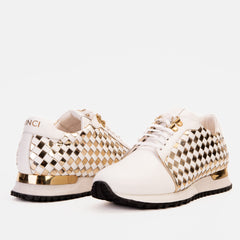 The Mackenzie White Gold Woven Leather Sneaker Fine Craftsmanship
