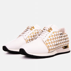 The Mackenzie White Gold Woven Leather Sneaker Fine Craftsmanship