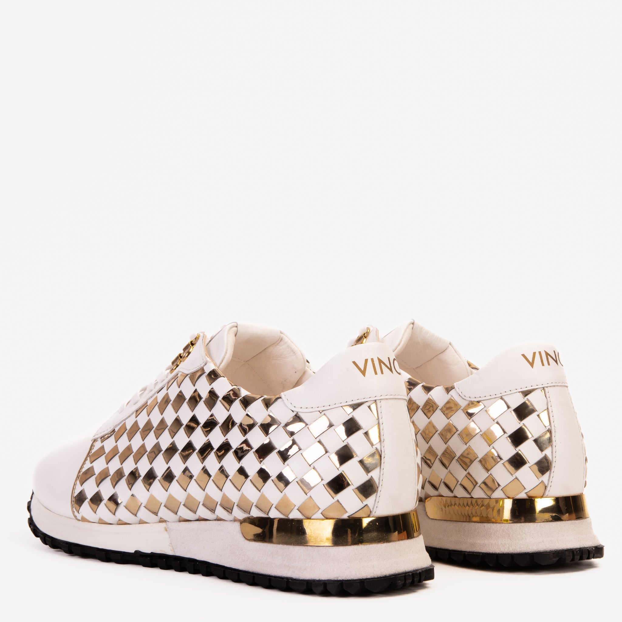 The Mackenzie White Gold Woven Leather Sneaker Fine Craftsmanship