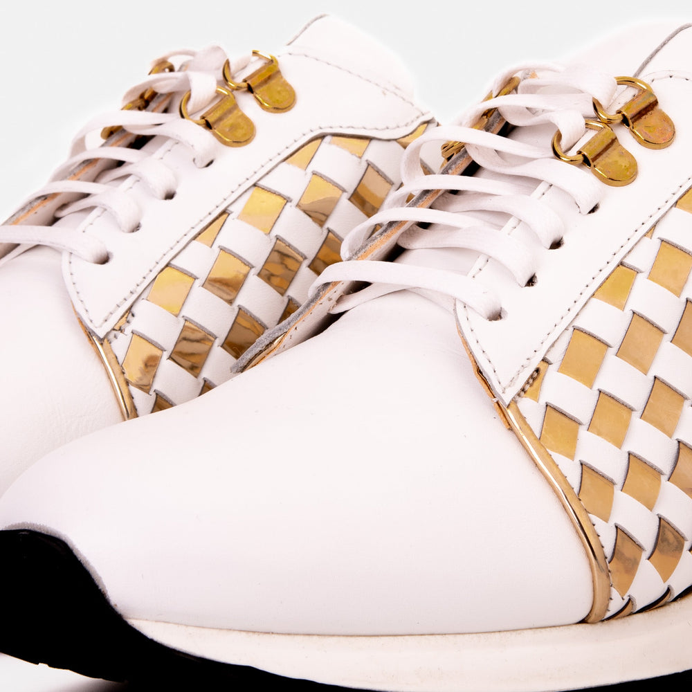 The Mackenzie White Gold Woven Leather Sneaker Fine Craftsmanship