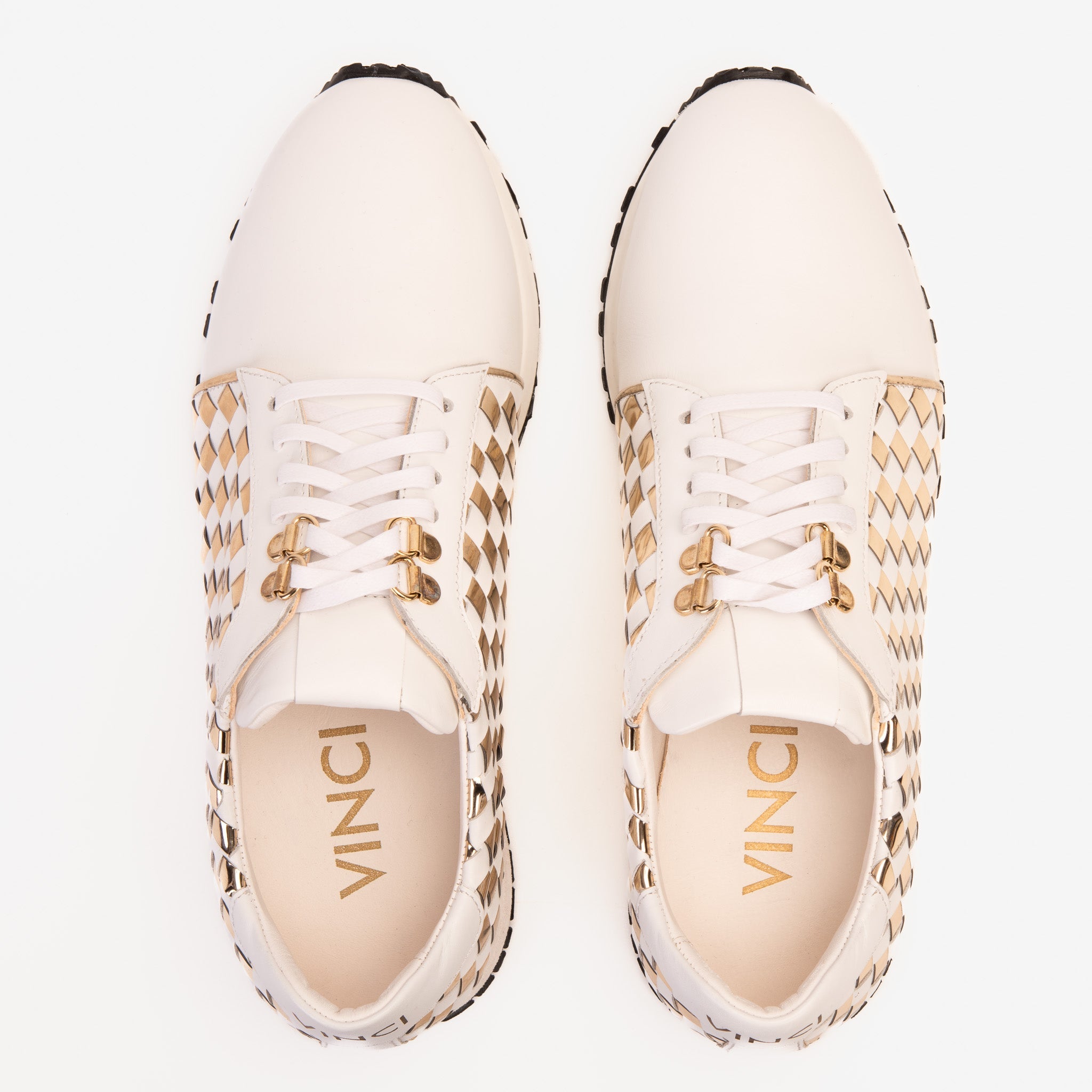 The Mackenzie White Gold Woven Leather Sneaker Fine Craftsmanship