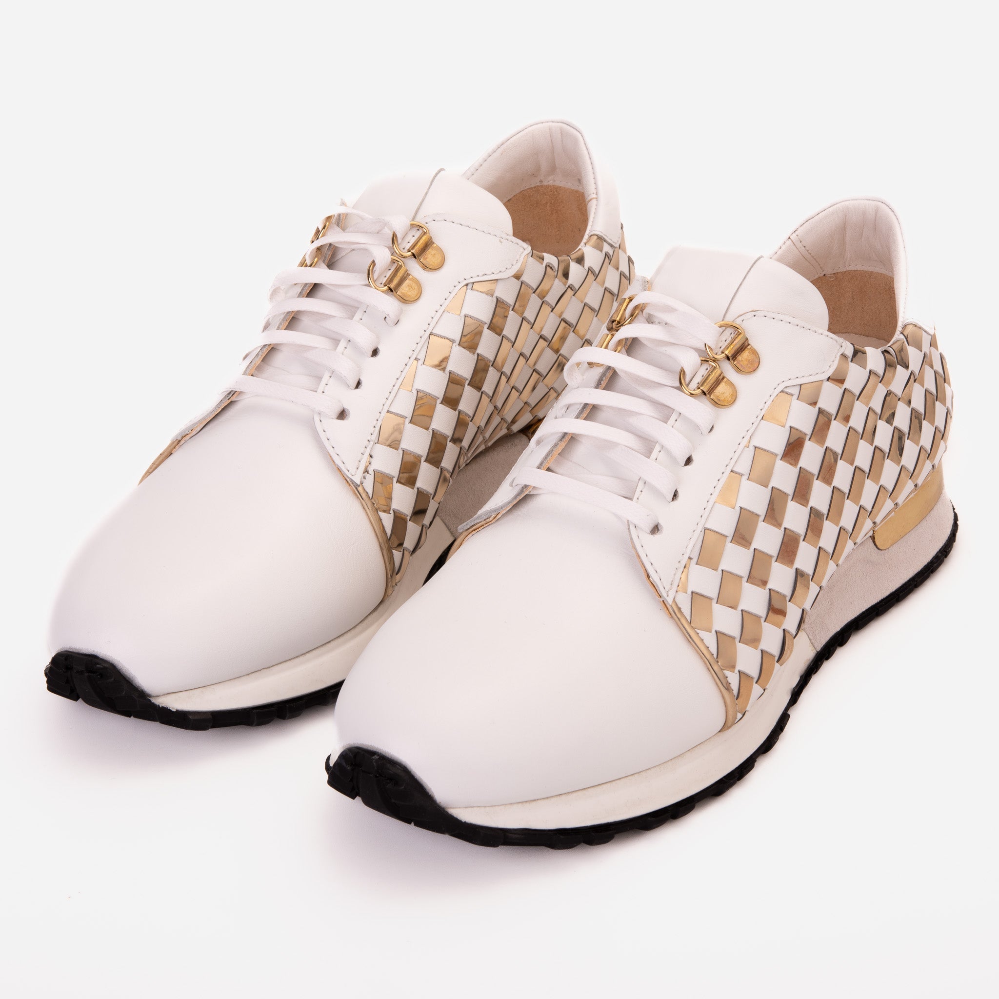 The Mackenzie White Gold Woven Leather Sneaker Fine Craftsmanship