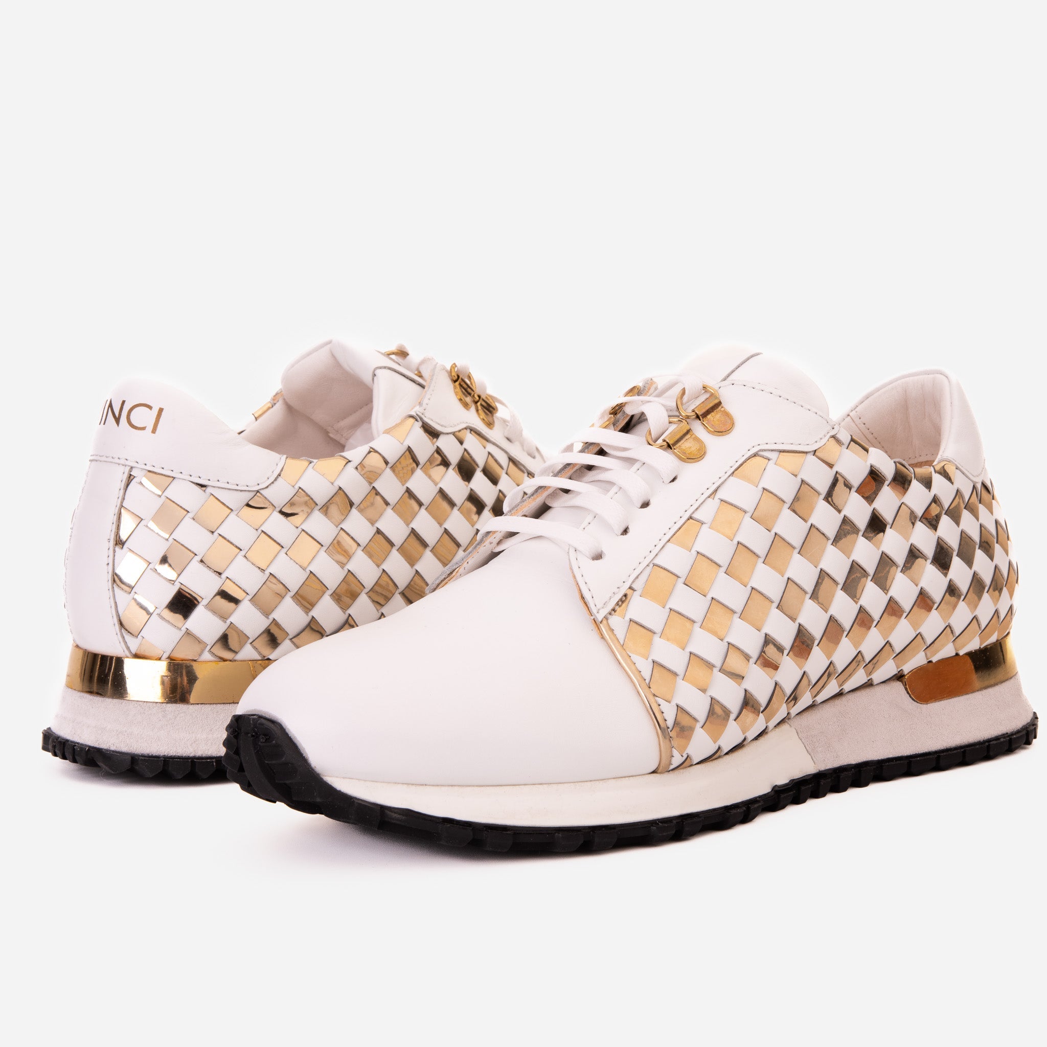 The Mackenzie White Gold Woven Leather Sneaker Fine Craftsmanship