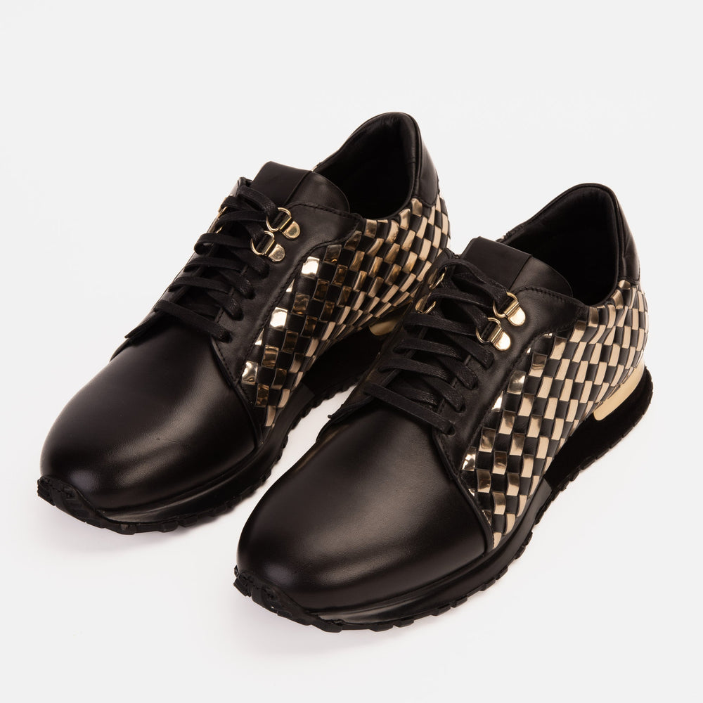 The Mackenzie Black Gold Woven Leather Sneaker Exclusive Style