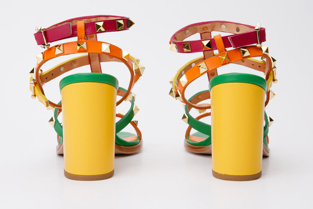 The Nejapa Block Heel Multicolor Leather Sandal Fine Craftsmanship